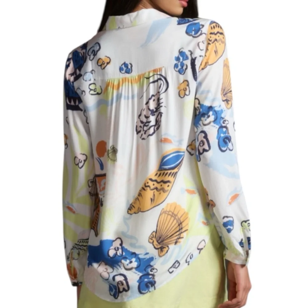 NWT MAEVE Alisa Sea Life Pattern Long Sleeve Button Front Blouse Size Small